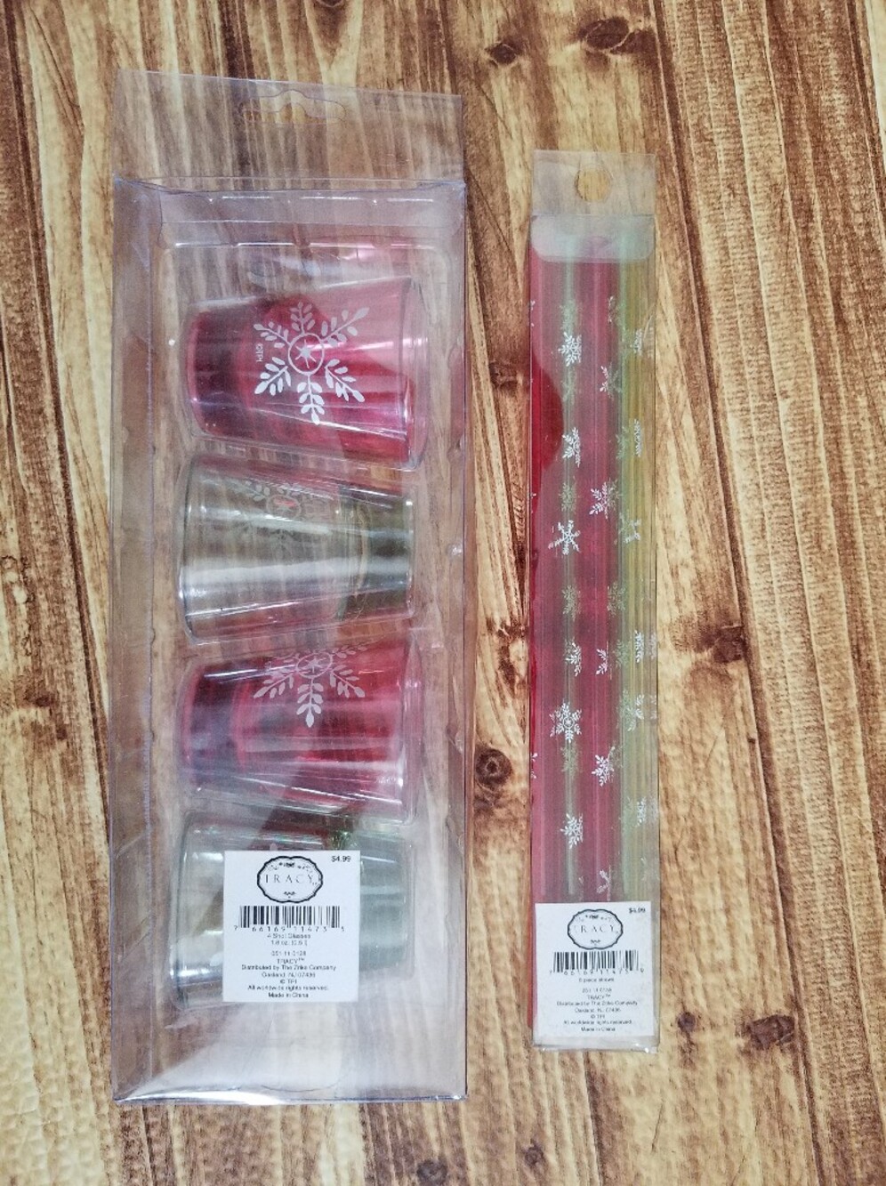 TRACY Holiday Snowflake Shot Glasses & Reusable Straws Set - NIP Pink & Green